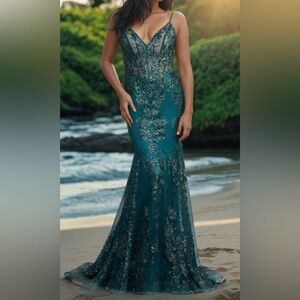 Promgirl Long Corset-Style Dress with Sequins NWT